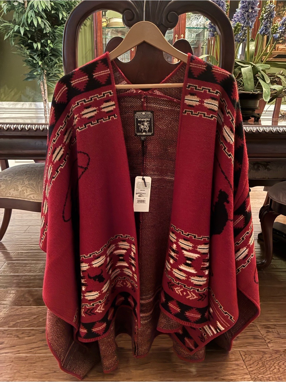 Wrangler Red Southwestern Knit Wrap Poncho